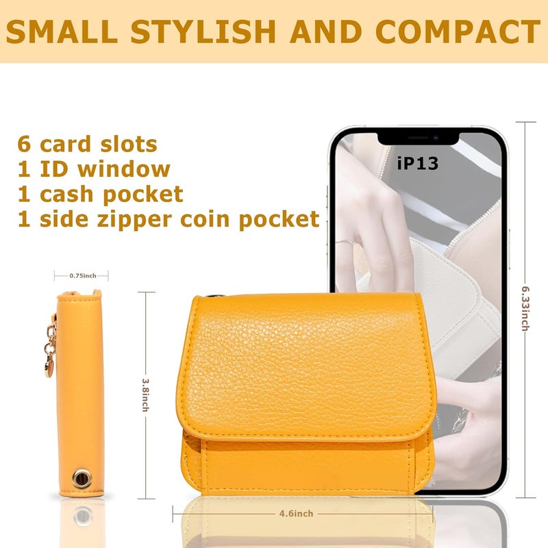 Sunpour Women Small Wallet RFID Blocking Slim Wallet with Coin Pocket Tri-Fold Credit Card Holder with ID Window and Keychain(Light Yellow) - Image 3